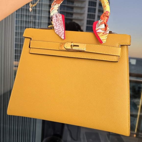 COPY - Stunning 100% leather quality not designer like,  Kelly bag brown 28. - Picture 10 of 13